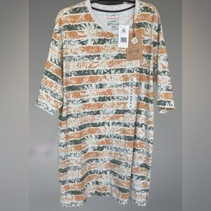 Weatherproof Vintage Men Short Sleeve Cotton Blend Shirt Stripe/Palm Tree XL NWT